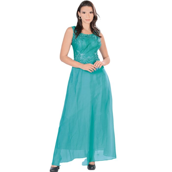 Vestido Largo Teal De Fiesta Danesi 7794