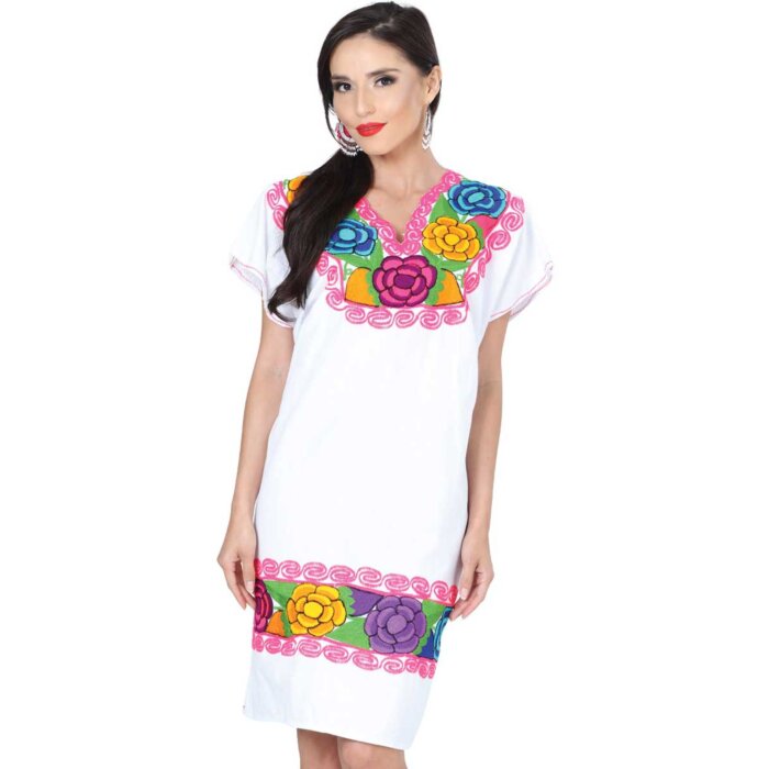 Vestido Zinacantán Mexicano Típico Chiapas 601291 Color Blanco