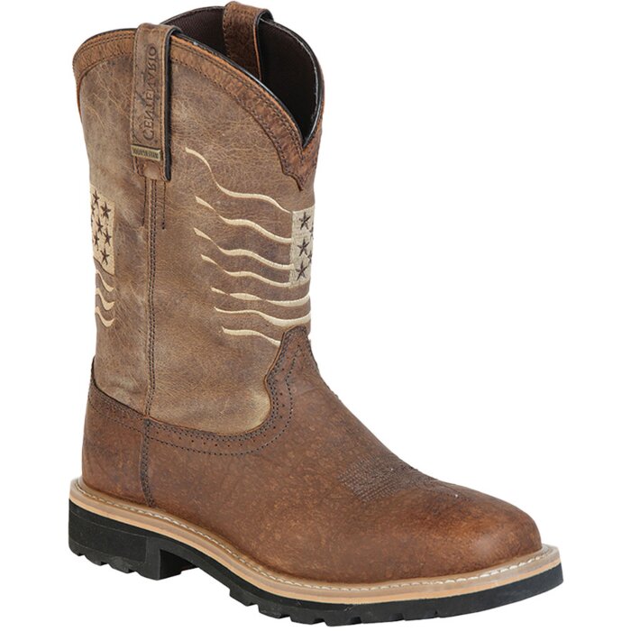 Bota Waterproof Para Trabajo Buff Aero Color Café Centenario Bordado Bandera Americana