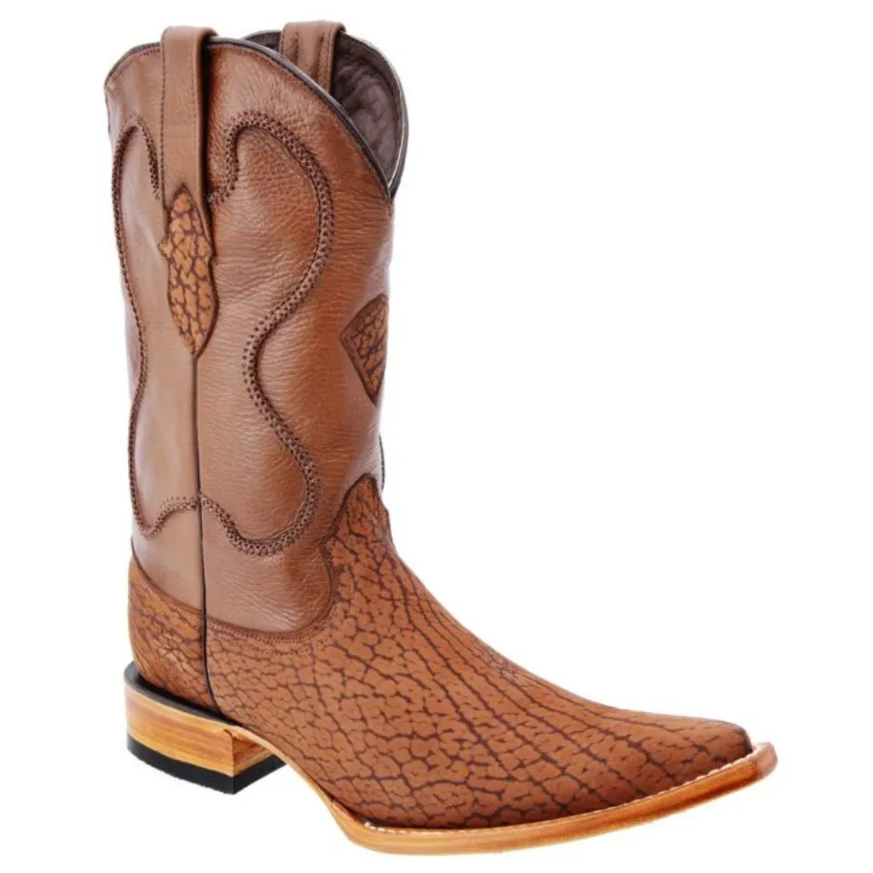 Bota Estilo Vaquera Piel Cuello de Toro Color Miel, White Diamonds Boots 081