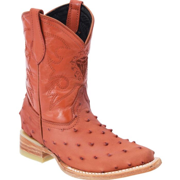 Bota Vaquera De Niño Grabado Avestruz Color Cognac WD 11-373