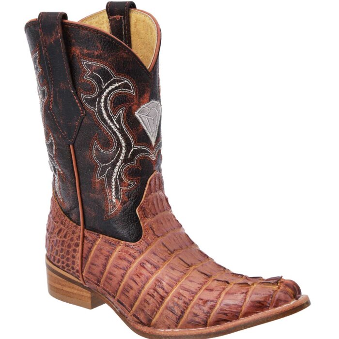 Botas Vaqueras Para Niño Grabado Cocodrilo Color Cognac WD 11-368