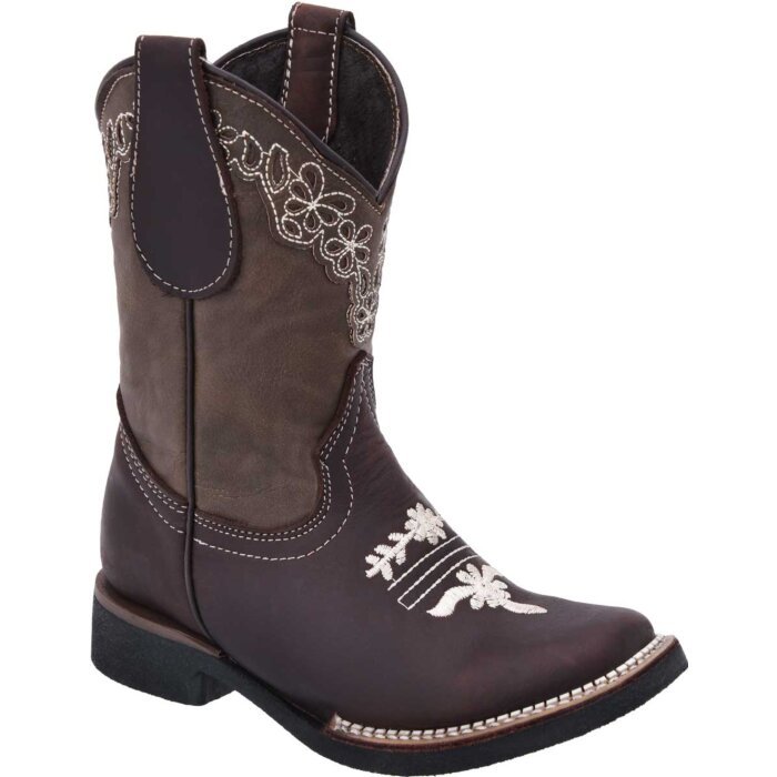 Botas Rodeo Para Niña En Color Café WD 11-394 Bordado Blanco