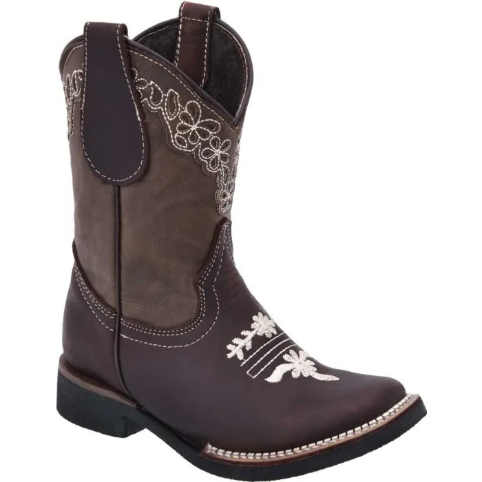 Botas Rodeo Para Niña En Color Café WD 11-394 Bordado Blanco