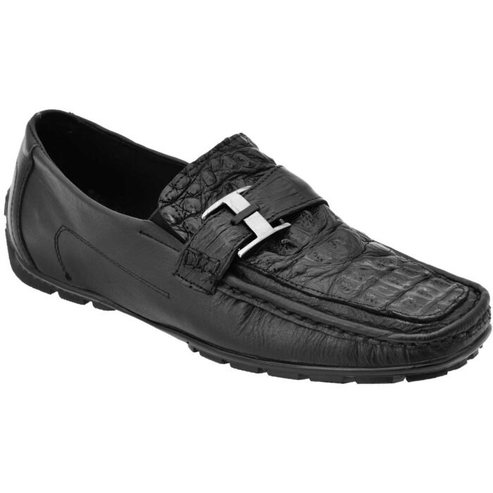 Men's Casual-Dress Shoes Black Crocodile Leather WD 11-406