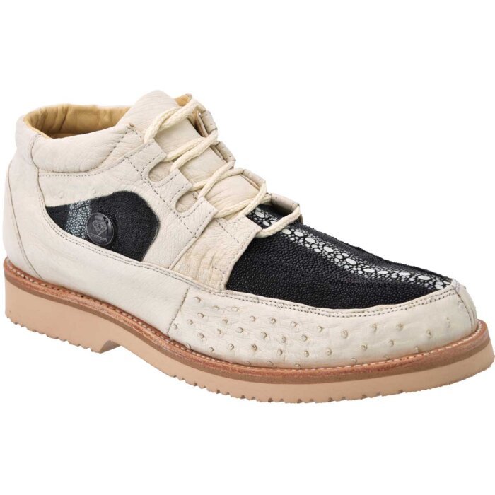 Zapatos Urbanos Piel Mantarraya-Avestruz Color Hueso-Negro WD 11-401
