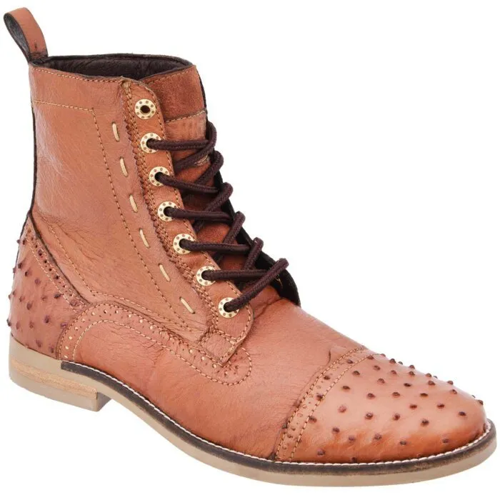 Botín Estilo Militar De Avestruz Cognac WD 11-404