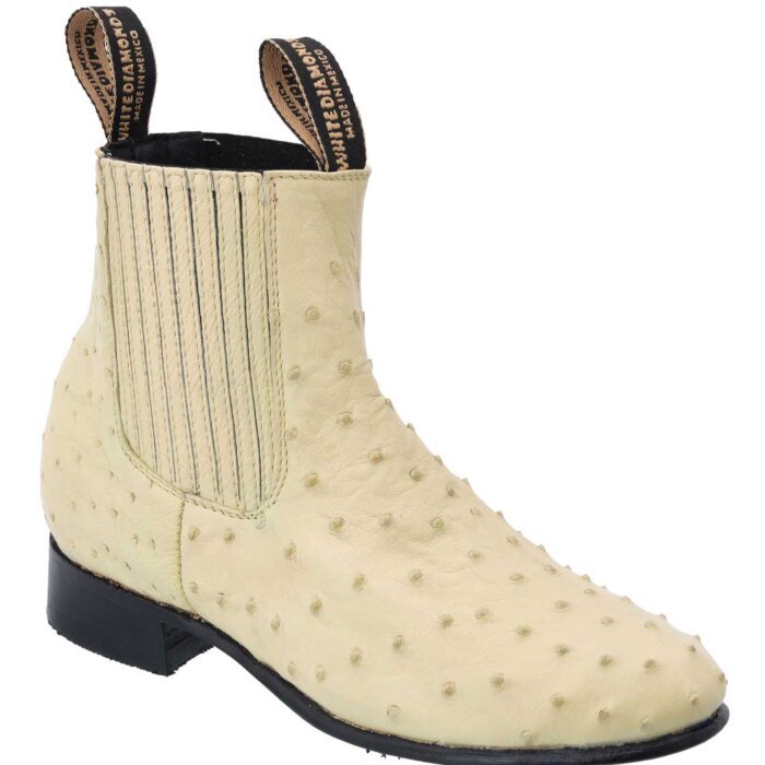 Botines Charros Piel De Avestruz Hueso WD 11-713