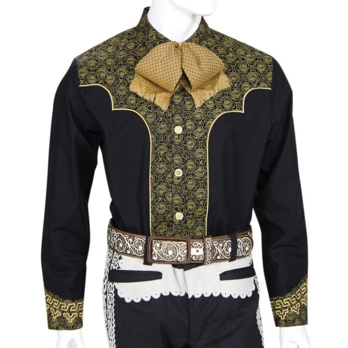 Camisa Negra Bordada Dorado WD 11-866