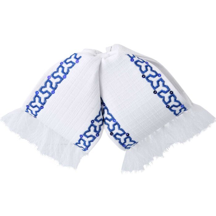 Moño Charro Fino Color Blanco Con Bordado Azul WD 11-973
