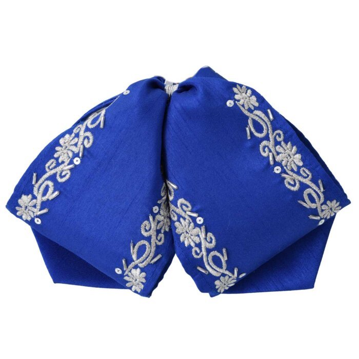 Moño Charro Fino Azul Con Bordado Plata WD 11-966