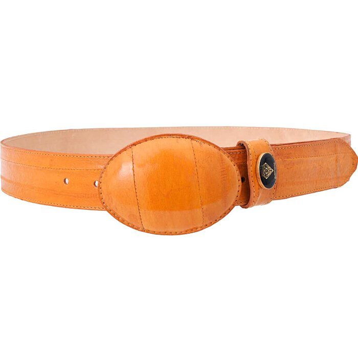 Cinto Vaquero Anguila Color Mantequilla Hebilla Oval