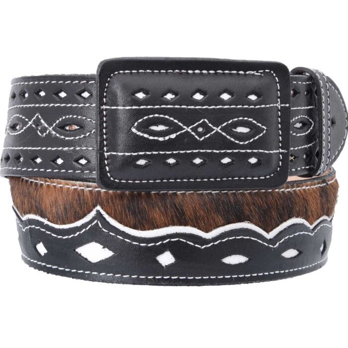 Cinto Rodeo Pelo De Vaca WD 11-1575 Negro