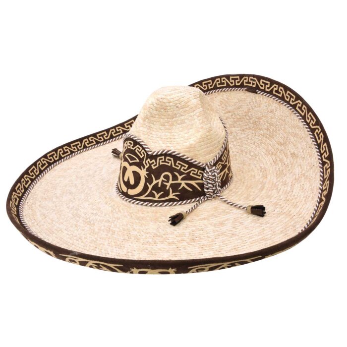 Sombrero Charro De Paja Diseño Grecas White Diamonds 10-842 Natural/Café