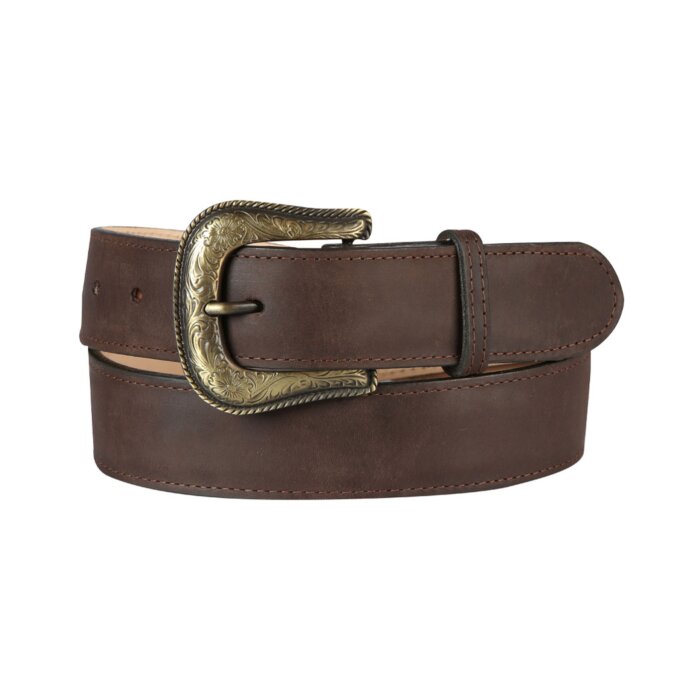 Cinto vaquero El General 44639 en piel Crazy color café con hebilla grabada estilo vintage.