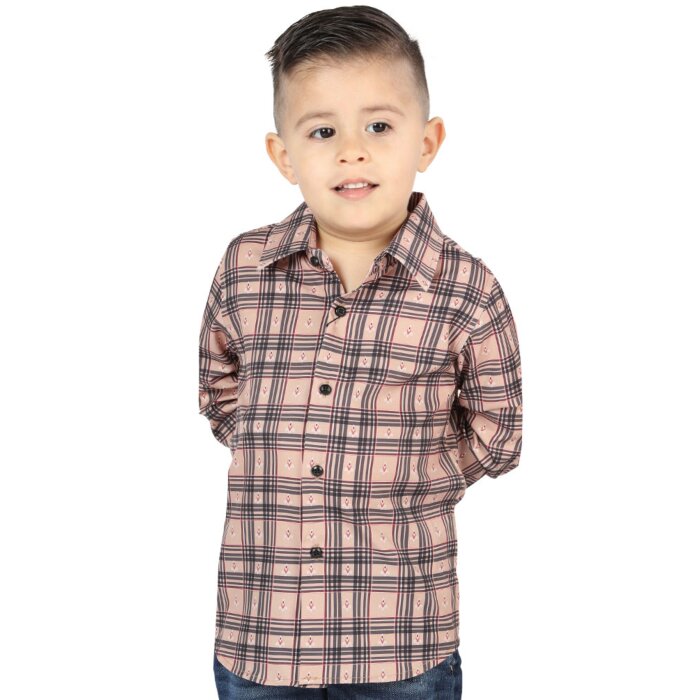 Camisa Vaquera para Niño a Cuadros Beige-Negro, Versión de Manga Larga – El General 44731
