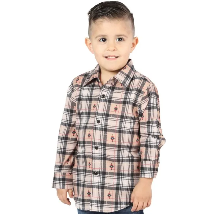 Camisa Vaquera para Niño a Cuadros Beige-Negro, Versión de Manga Larga – El General 44732