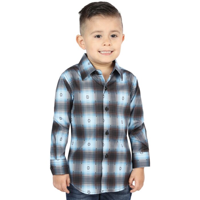 Camisa Vaquera para Niño en Cuadros Azul-Negro de El General 44736, Disponible en Manga Larga o Corta
