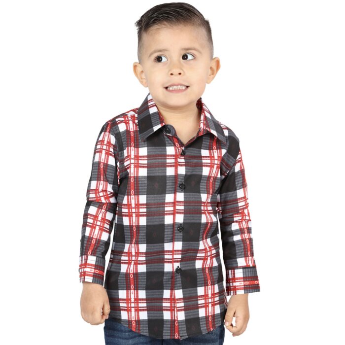 Camisa Vaquera para Niño a Cuadros Blanco-Rojo, Versión de Manga Larga – El General 44741