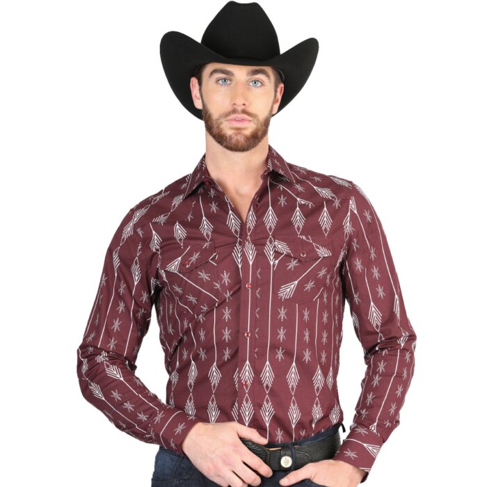Men's Burgundy Western Shirt with White Arrow Print – El General 44435