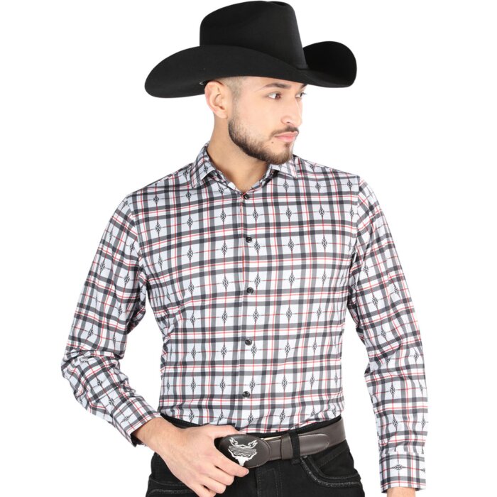 Men’s Western Shirt in Black-White Plaid, Long Sleeve Version – El General 44703