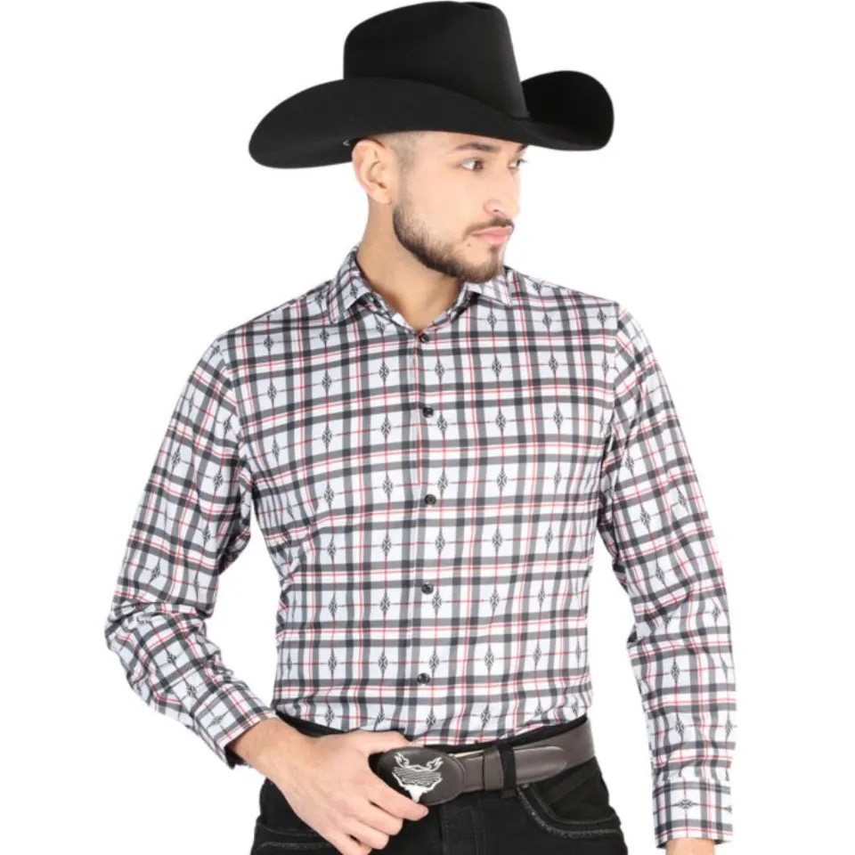 Camisa Vaquera para Hombre en Cuadros Negro-Blanco, Versión de Manga Larga – El General 44703