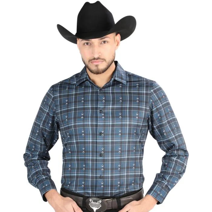 Camisa Vaquera para Hombre en Cuadros Navy-Blanco, Versión de Manga Larga – El General 44706