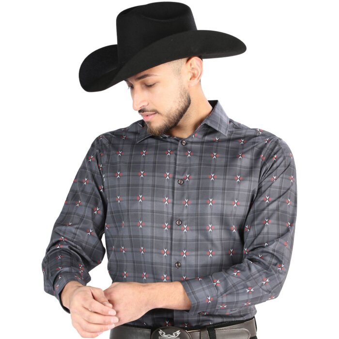 Camisa Vaquera para Hombre en Cuadros Gris-Café, Versión de Manga Larga – El General 44708