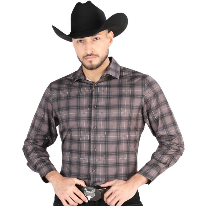 Camisa Vaquera para Hombre en Cuadros Moka-Olivo, Versión de Manga Larga – El General 44712