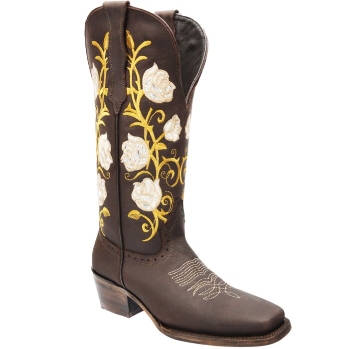 Botas Para Mujer Vaqueras Horma Rodeo Caña Alta White Diamonds Boots 10-523 Piel Color Café