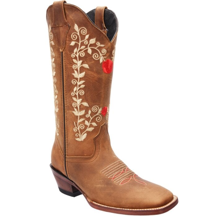 Botas Vaqueras De Mujer Horma Rodeo Caña Alta White Diamonds Boots 10-522 Piel Color Tabaco