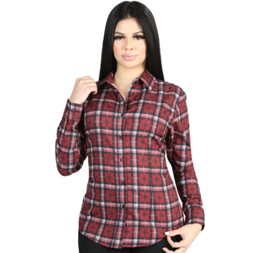 Camisa Vaquera para Mujer Roja a Cuadros, Versión de Manga Larga – El General 44727