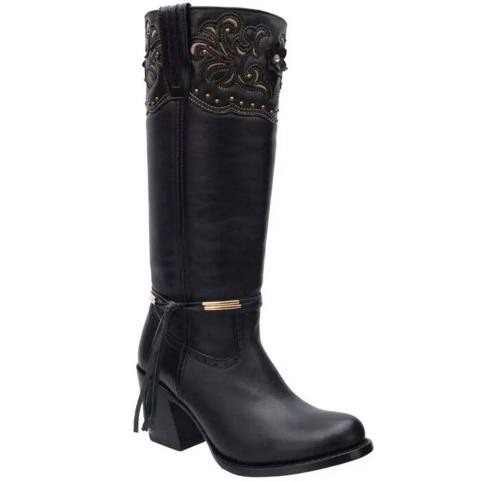Bota Alta Piel De Borrego Para Mujer Sofia Negro