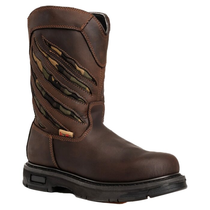 King Welt Predator 8" work boot in oak leather with dual-density polyurethane sole, slip-resistant and oil-resistant outsole.