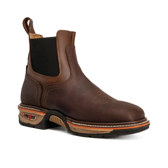 Angled View of KW Razor 6" Chelsea men's work boots highlighting craftsmanship and material.