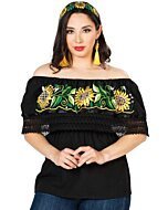 Blusa Artesanal Girasoles 603062 Negra