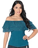Blusa Campesina Teal Lisa Con Olan Lamasini 5730