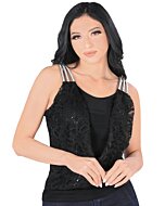 Blusa Negra Con Tirantes Plateados Lamasini 5767