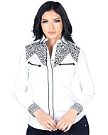 Blusa Vaquera Blanca Snap Button Bordada Lamasini 2322