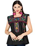 Blusa Artesanal Doble Típica México 603048 Negra