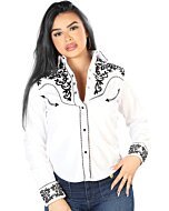 Blusa Vaquera Blanca Con Bordado Negro 12666-