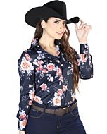 Camisa Vaquera De Mujer Color Navy Con Rosas 44090