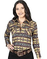 Camisa Vaquera Para Mujer Amarilla Estampada De Algodón 44406