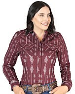 Camisa Vaquera Para Mujer Estampada Burgundy De Algodón 44438