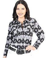 Camisa Vaquera De Mujer Snap Bottom Color Negro-Gris 44409
