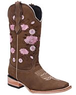 Botas Para Mujer Vaqueras Tipo Rodeo Piel Nobuck White Diamonds Boots 11-495 Color Tabaco