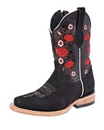 Botas Rodeo Negra Para Niña Bordado Flor Roja WD 11-387