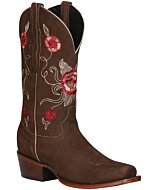 Bota Rodeo De Dama El General 41784 Color Camel con bordado floral en el tubo.
