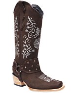 Botas Para Mujer Vaqueras Horma Rodeo Caña Alta WD Boots 10-520 Piel Nobuck Color Café