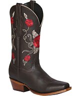 Botas Vaqueras Para Mujer El General 41785 Rodeo Color Canela Flores Rojas Bordadas